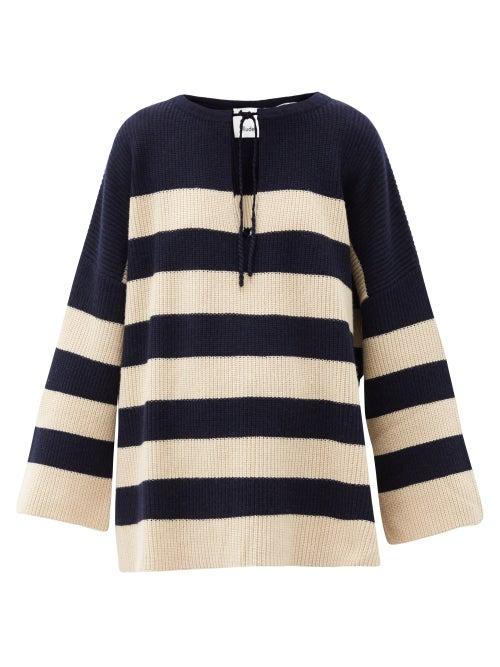 Matchesfashion.com Allude - Tie-neck Striped Wool-blend Sweater - Womens - Black Stripe