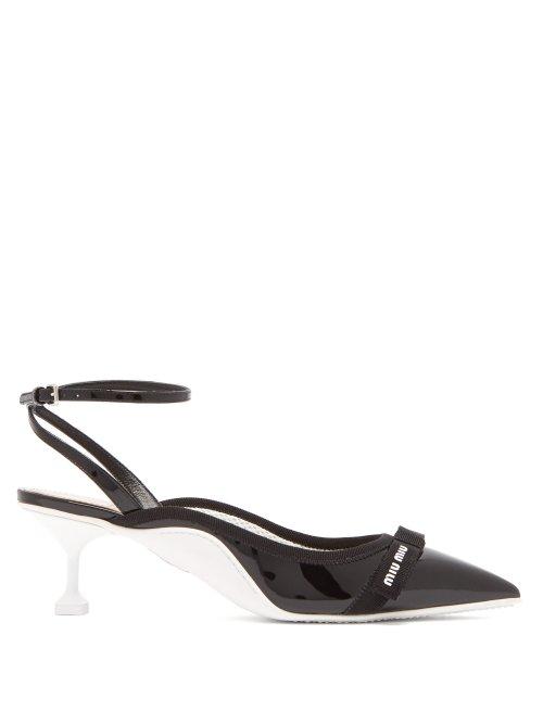 Matchesfashion.com Miu Miu - Patent Leather Slingback Pumps - Womens - Black