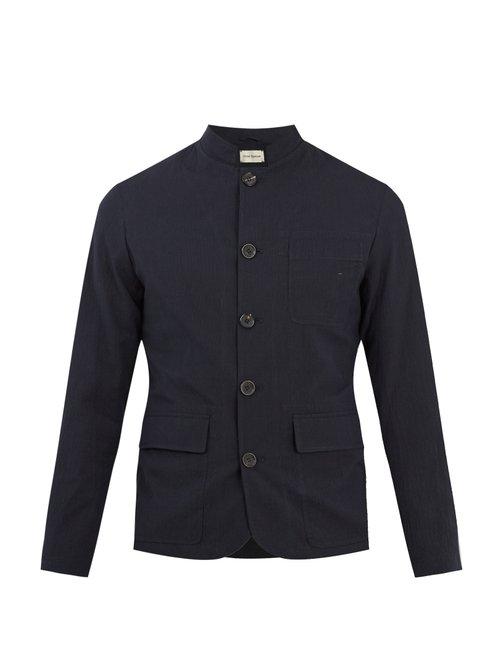 Matchesfashion.com Oliver Spencer - Stand Collar Seersucker Jacket - Mens - Navy