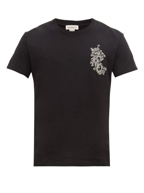 Matchesfashion.com Alexander Mcqueen - Amq-embroidered Cotton-jersey T-shirt - Mens - Black Multi