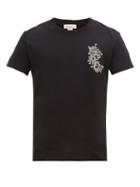 Matchesfashion.com Alexander Mcqueen - Amq-embroidered Cotton-jersey T-shirt - Mens - Black Multi
