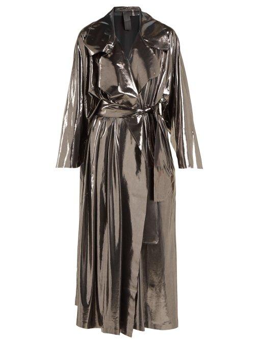 Matchesfashion.com Norma Kamali - Tie Waist Metallic Trench Coat - Womens - Silver