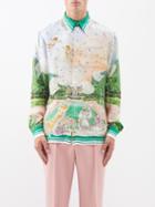 Casablanca - Point-collar Silk-print Shirt - Mens - Green Multi