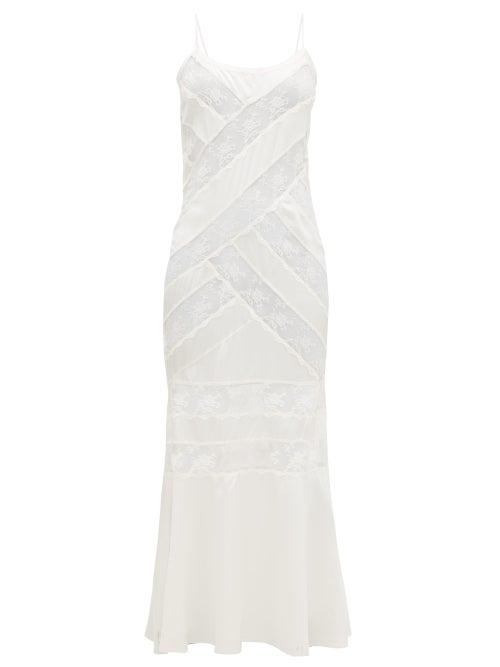 Matchesfashion.com Sir - Aries Chantilly-lace Silk-charmeuse Slip Dress - Womens - White