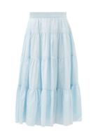 Loup Charmant - Fontelli Tiered Organic-cotton Midi Skirt - Womens - Light Blue