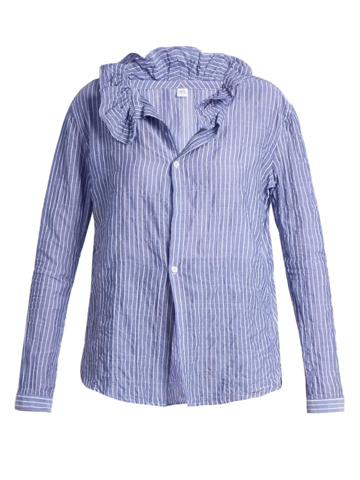 Y's By Yohji Yamamoto Ruffled-collar Striped Poplin Shirt