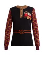 Matchesfashion.com Gucci - Wagon And Tiger Appliqu Wool Blend Sweater - Womens - Navy Multi