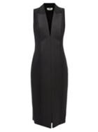 Fendi - Plunge-neck Crepe And Satin Midi Dress - Womens - Black