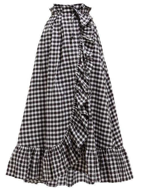 Matchesfashion.com Thierry Colson - Tasha Gingham Cotton Midi Wrap Skirt - Womens - Black Multi