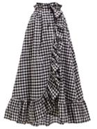 Matchesfashion.com Thierry Colson - Tasha Gingham Cotton Midi Wrap Skirt - Womens - Black Multi