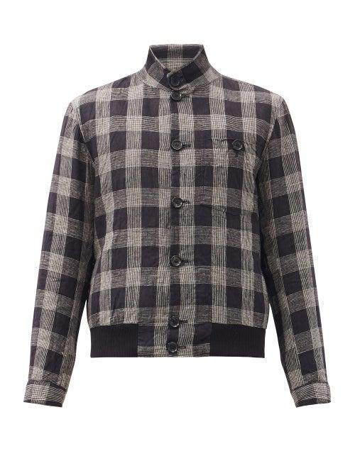 Matchesfashion.com Oliver Spencer - Harrington Check Linen Bomber Jacket - Mens - Black