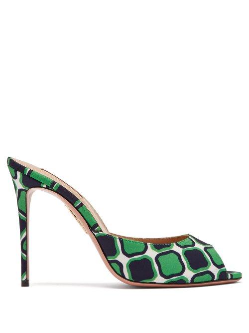 Matchesfashion.com Aquazzura - Samantha 105 Printed Peep Toe Pumps - Womens - Green Navy