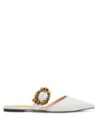 Matchesfashion.com Rupert Sanderson - Crystal Embellished Buckled Leather Mules - Womens - White
