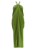 Matchesfashion.com Thea - The Ceto Halterneck Silk Crepe De Chine Dress - Womens - Green