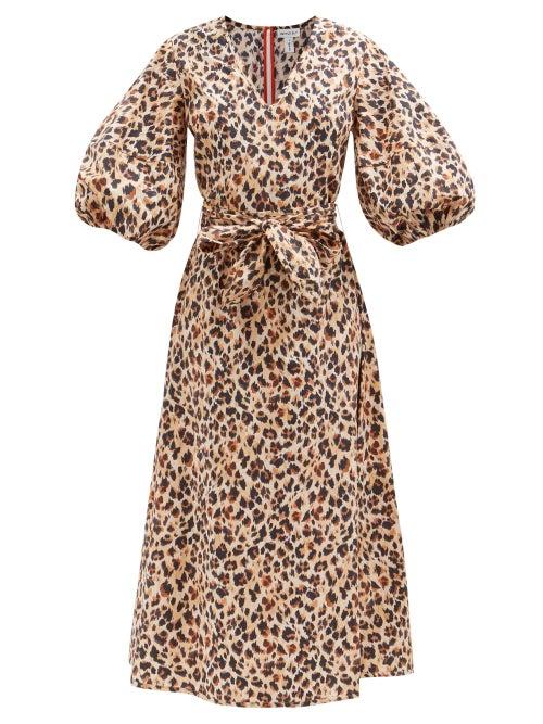 Hester Bly - Amrita Puff-sleeve Leopard-print Cotton Dress - Womens - Leopard