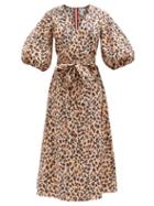 Hester Bly - Amrita Puff-sleeve Leopard-print Cotton Dress - Womens - Leopard