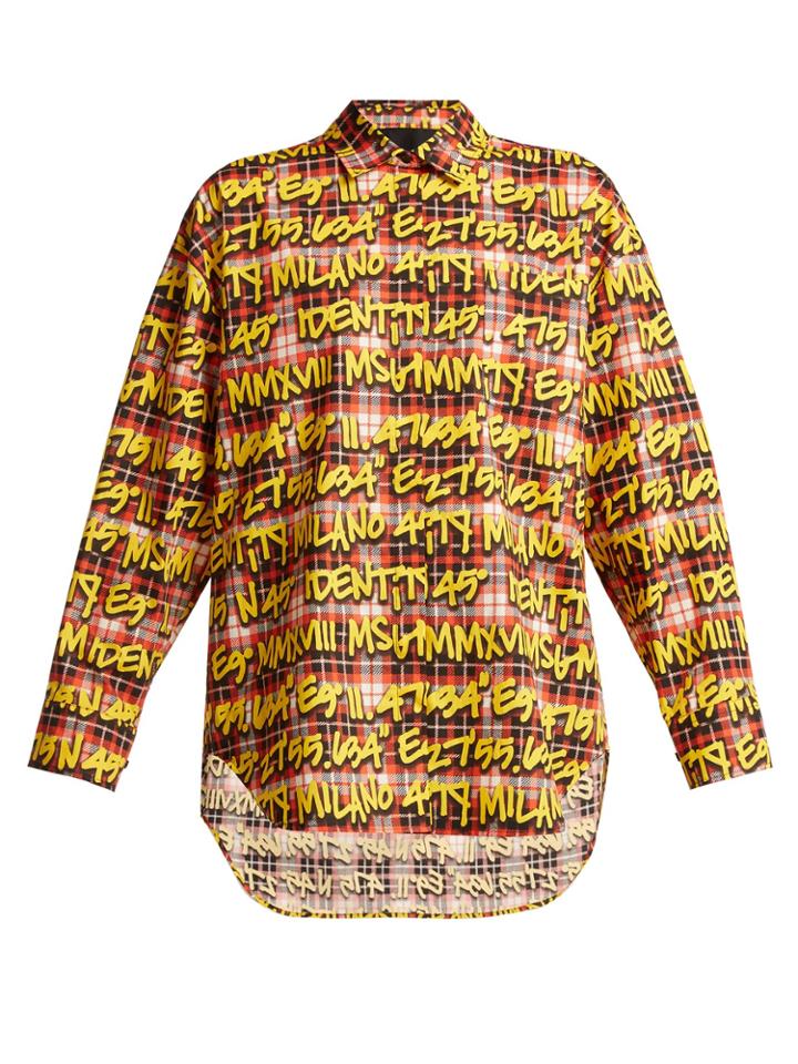 Msgm Graffiti Check Cotton Shirt