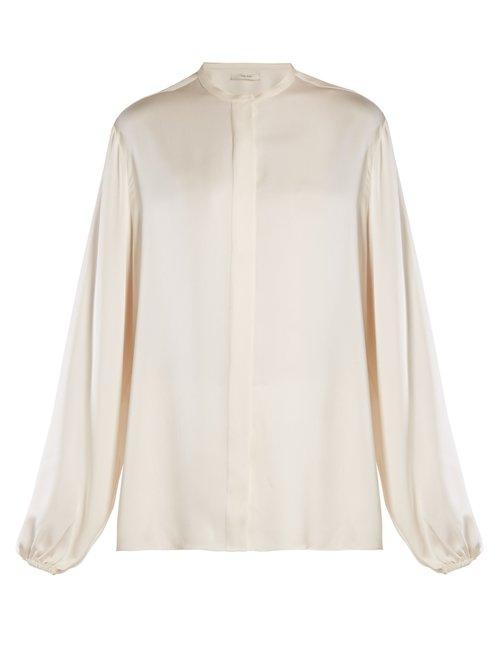 Matchesfashion.com The Row - Maura Stand Collar Satin Blouse - Womens - Ivory