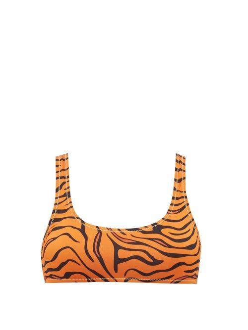 Matchesfashion.com Reina Olga - Rocky Tiger-print Scoop-neck Bikini Top - Womens - Orange Print