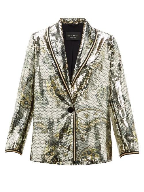 Matchesfashion.com Etro - Cheshire Paisley Sequin Blazer - Womens - Gold