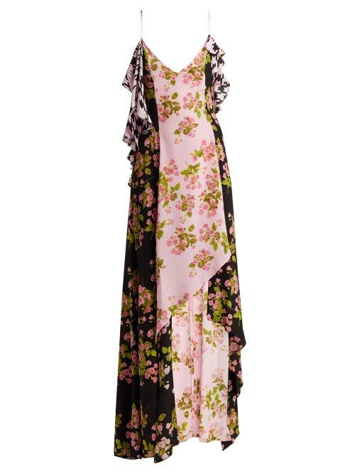 Matchesfashion.com Natasha Zinko - Floral Houndstooth Asymmetric Slip Dress - Womens - Black Pink