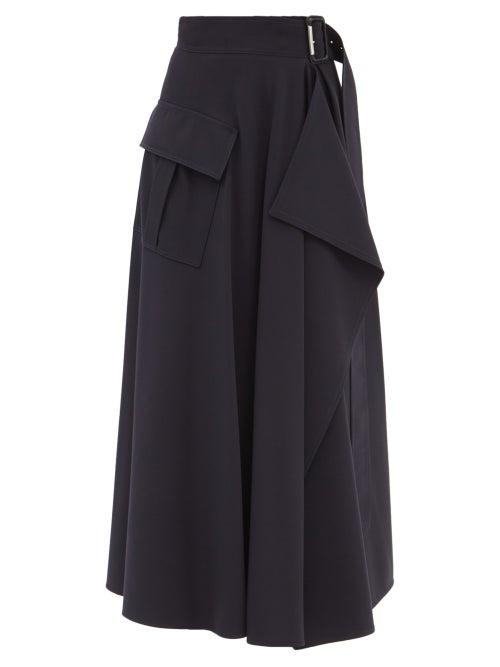 Alexander Mcqueen - Belted Wool-blend Gabardine Wrap Skirt - Womens - Navy
