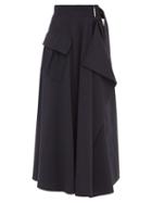 Alexander Mcqueen - Belted Wool-blend Gabardine Wrap Skirt - Womens - Navy