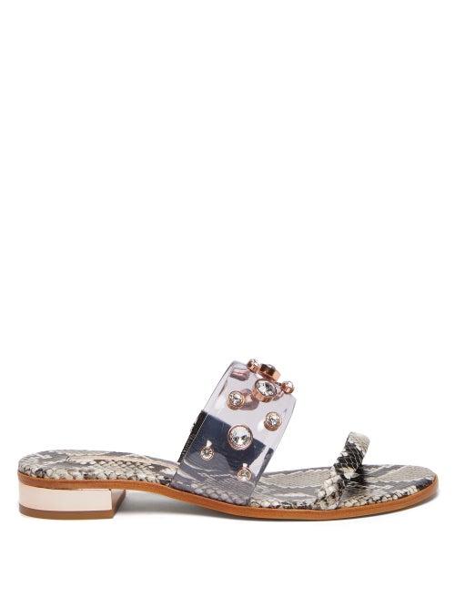 Matchesfashion.com Sophia Webster - Dina Crystal Python Effect Leather Slides - Womens - Python