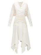 Matchesfashion.com Lanvin - Bib-front Panelled Midi Dress - Womens - White