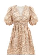 Matchesfashion.com Zimmermann - Carnaby Puffed-sleeve Leopard-print Linen Dress - Womens - Pink Print