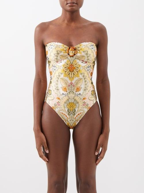 Zimmermann - Laurel Bamboo-ring Printed Swimsuit - Womens - Yellow Print