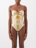 Zimmermann - Laurel Bamboo-ring Printed Swimsuit - Womens - Yellow Print