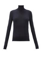 Matchesfashion.com The Row - Arzino Flounced Ribbed Cashmere -blend Sweater - Womens - Navy