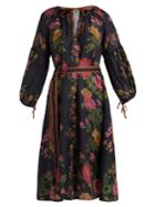 D'ascoli Russia Floral-print Balloon-sleeve Silk Dress