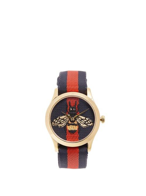 Matchesfashion.com Gucci - G Timeless Web Striped Watch - Mens - Gold