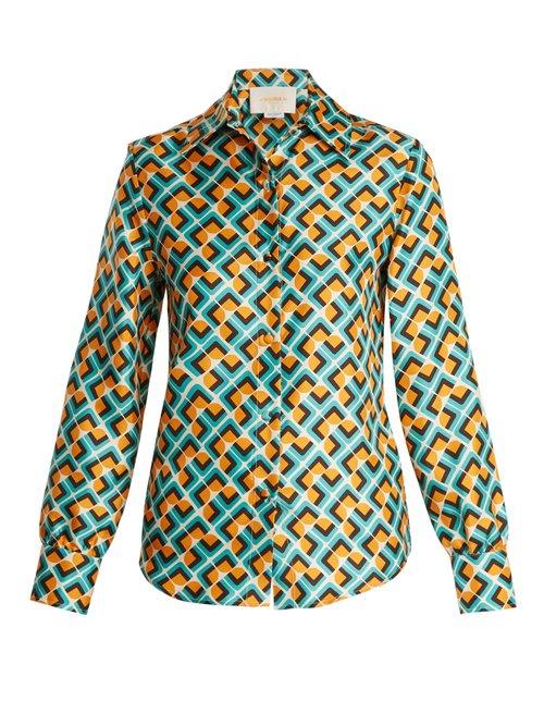 Matchesfashion.com La Doublej - Geometric Print Silk Shirt - Womens - Blue Multi