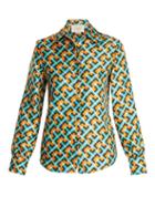 Matchesfashion.com La Doublej - Geometric Print Silk Shirt - Womens - Blue Multi