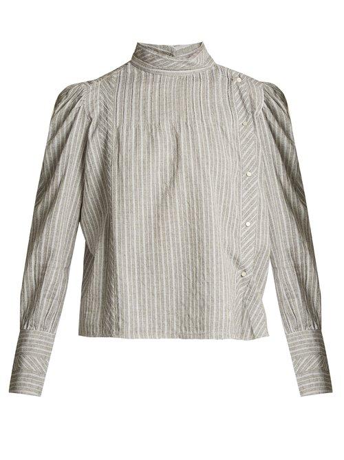 Matchesfashion.com Isabel Marant Toile - Oak High Neck Striped Cotton Shirt - Womens - Grey White