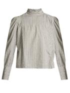 Matchesfashion.com Isabel Marant Toile - Oak High Neck Striped Cotton Shirt - Womens - Grey White