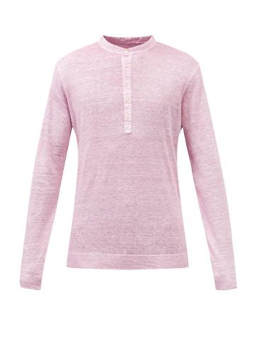 120 Lino 120% Lino - Linen-jersey Henley Top - Mens - Pink