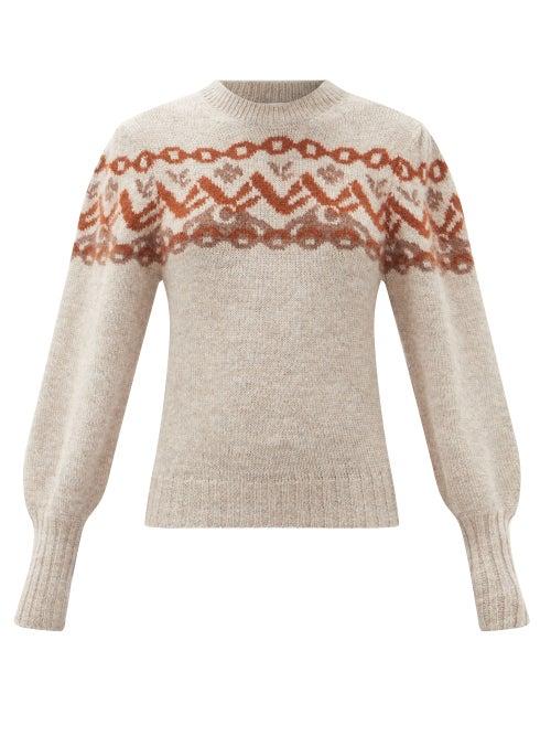 Matchesfashion.com Chlo - Fair Isle Logo-jacquard Alpaca-blend Sweater - Womens - Grey Multi
