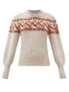 Matchesfashion.com Chlo - Fair Isle Logo-jacquard Alpaca-blend Sweater - Womens - Grey Multi
