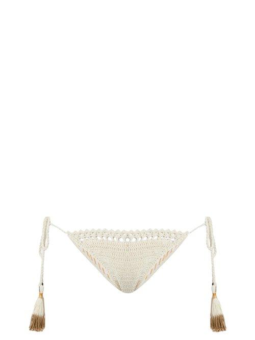 Matchesfashion.com She Made Me - Essential Tie Side Crochet Bikini Briefs - Womens - Cream
