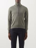 Tom Ford - Leather-trim High-neck Wool Sweater - Mens - Grey