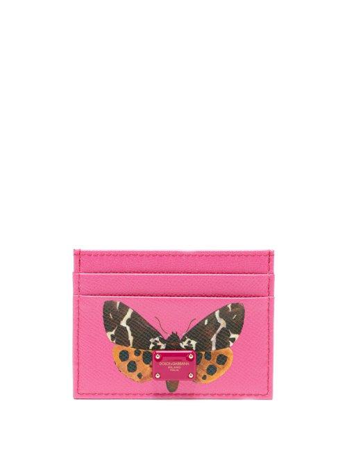 Matchesfashion.com Dolce & Gabbana - Butterfly Print Leather Cardholder - Womens - Pink Multi