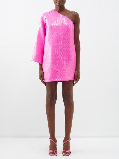 Borgo De Nor - Vida One-sleeve Sequined Mini Dress - Womens - Fuchsia