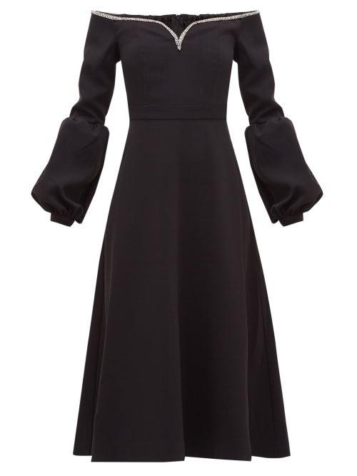 Matchesfashion.com Self-portrait - Crystal Embellished Off The Shoulder Cady Dress - Womens - Black