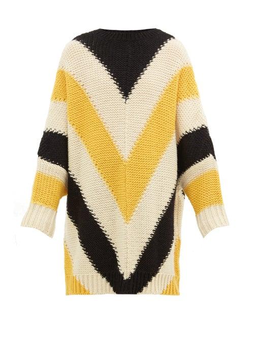 Matchesfashion.com Loewe - Oversized Chevron-stripe Wool Sweater - Mens - Black Yellow