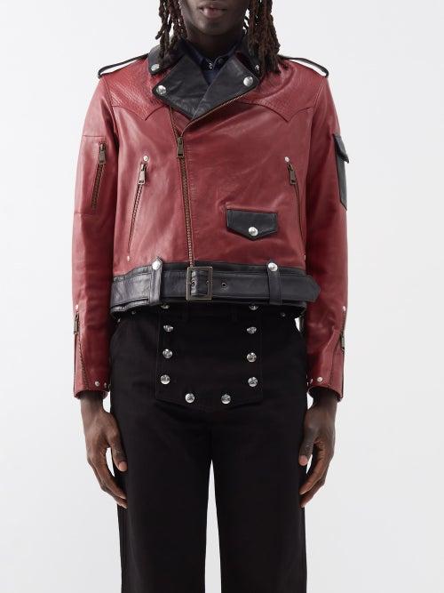 Youths In Balaclava - Leather Biker Jacket - Mens - Dark Red