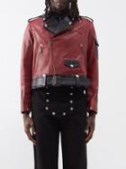 Youths In Balaclava - Leather Biker Jacket - Mens - Dark Red